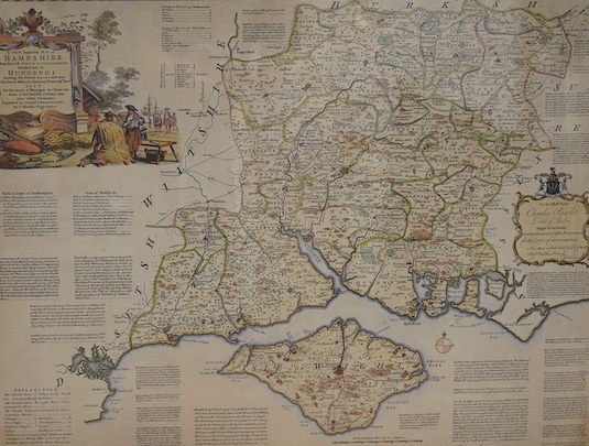 Thomas Kitchen (1718-1784), hand coloured engraved map 'A New Improved Map of Hampshire', 54 x 70cm. Condition - fair to good, discolouration throughout